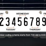 Car coding schedule in Metro Manila, showing days of the week and license plate ending numbers for traffic restriction.