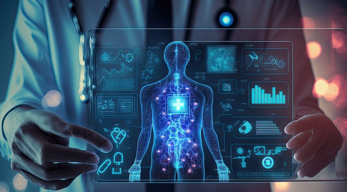 A doctor in a white coat smiling at a patient while looking at a tablet, representing the improved doctor-patient interaction through primary care coding automation.