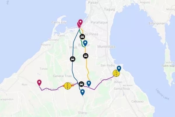 Map of car coding areas in Cavite