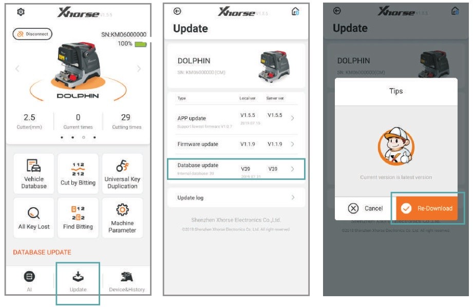 Xhorse Condor Dolphin XP005 Database Update Interface